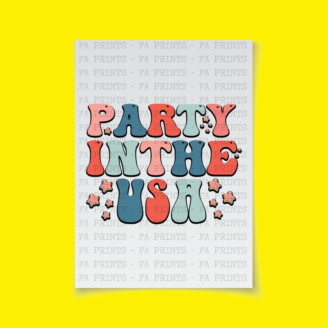 Party in the USA Bubble Font | DTF Transfer