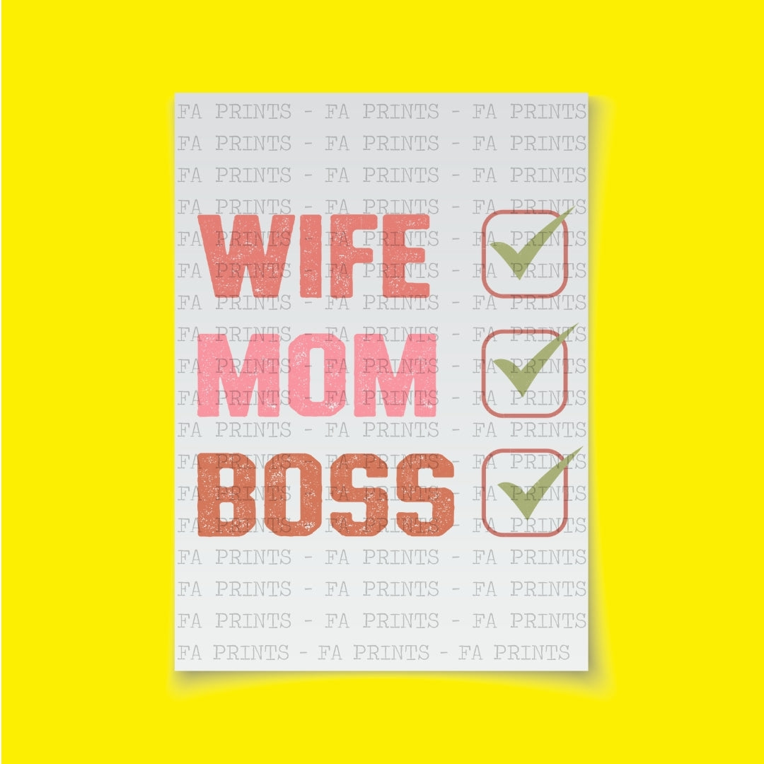 Wife Mom Boss | DTF Transfer